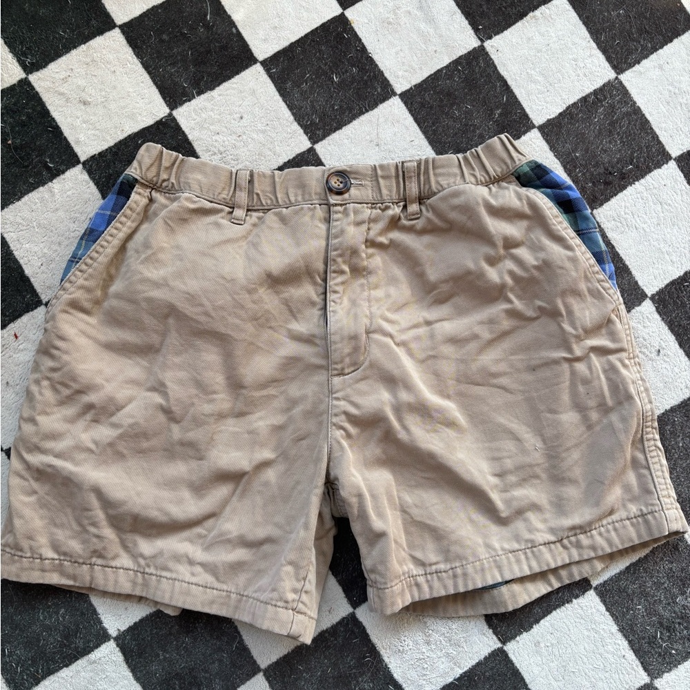 Chubbies Khaki Shorts with Blue and Green Plaid Lining